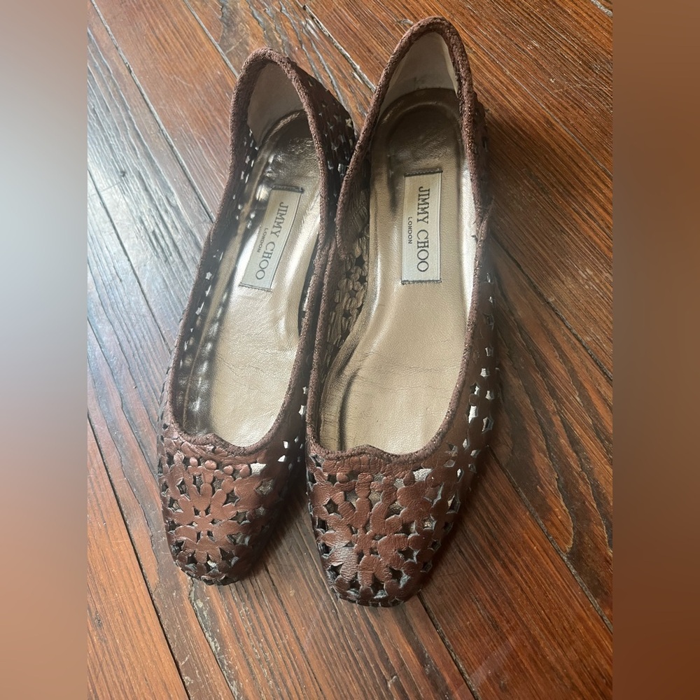 Jimmy Choo Momo cutout Brown leather Flats